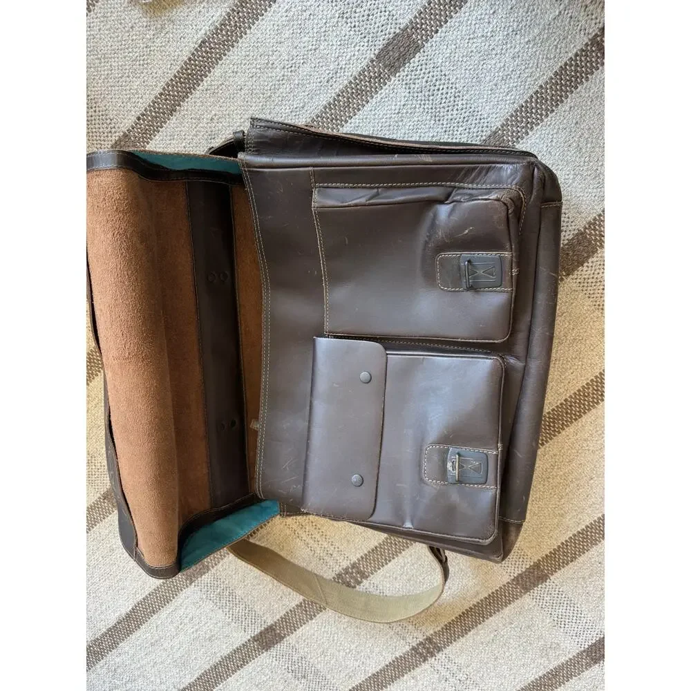 Aunts And Uncles Big Finn Vintage Brown Buffalo Leather Briefcase Crossbody